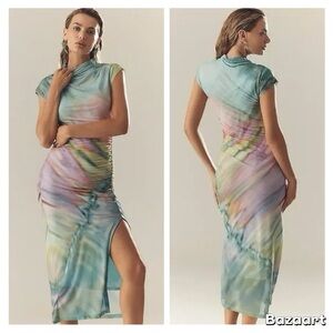 Anthropologie The Maya Ruched Cowl Neck Mesh Sz S NWT